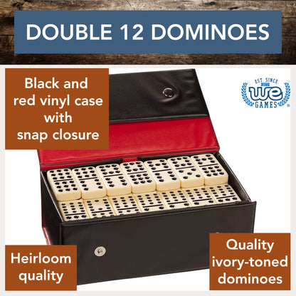 WE Games Double Twelve Dominoes - Ivory Colored Tiles, Thick Size