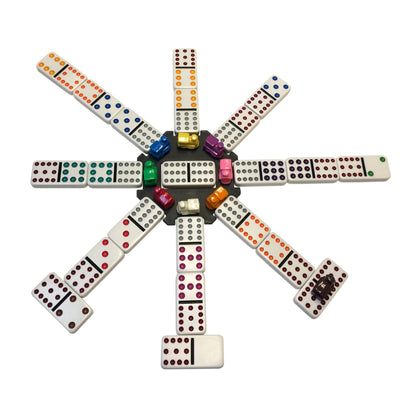 WE Games Mexican Train Dominoes with Wooden Treasure Box - White Tiles with Colored Pips - Thick Size