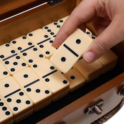 WE Games Double 6 Dominoes - Ivory with Wooden Treasure Box