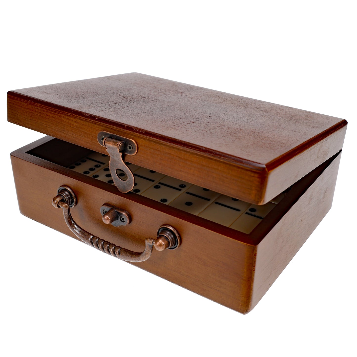 WE Games Double 9 Dominoes - Ivory Dominoes with Spinners in Wooden Treasure Box