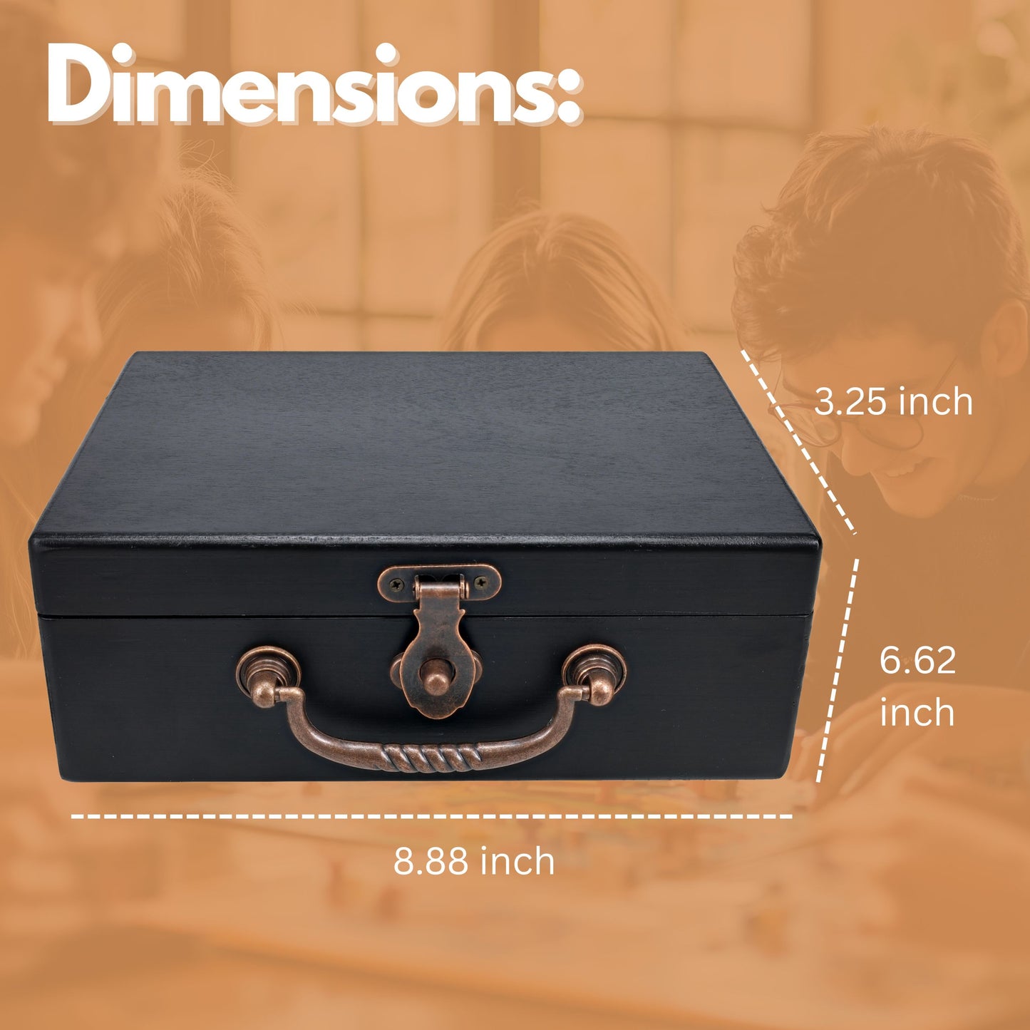 WE Games Double 6 Dominoes, Two-toned Black & White with Spinners in Black Stained Wooden Treasure Box