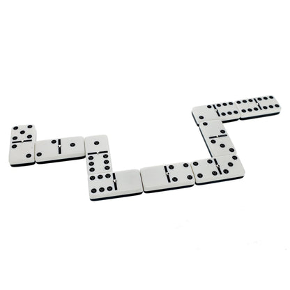 WE Games Double 6 Dominoes, Two-toned Black & White with Spinners in Black Stained Wooden Treasure Box