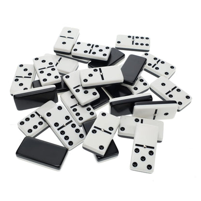 WE Games Double 6 Dominoes, Black & White Two-Toned with Spinners in Wooden Treasure Box