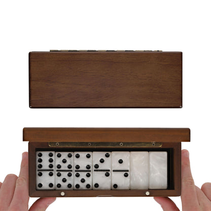 WE Games Double 6 Marbleized Dominoes in Magnetic Wooden Travel Box, White Color