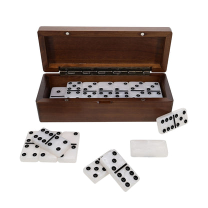 WE Games Double 6 Marbleized Dominoes in Magnetic Wooden Travel Box, White Color