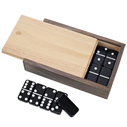 WE Games Double 6 Black Dominoes Game Set in Wooden Case