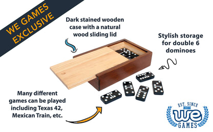 WE Games Double 6 Black Dominoes Game Set in Wooden Case