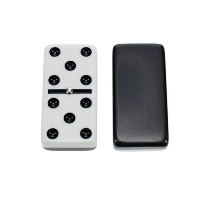 WE Games Double 6 Dominoes, Two-toned Black & White with Spinners in Black Stained Wooden Treasure Box