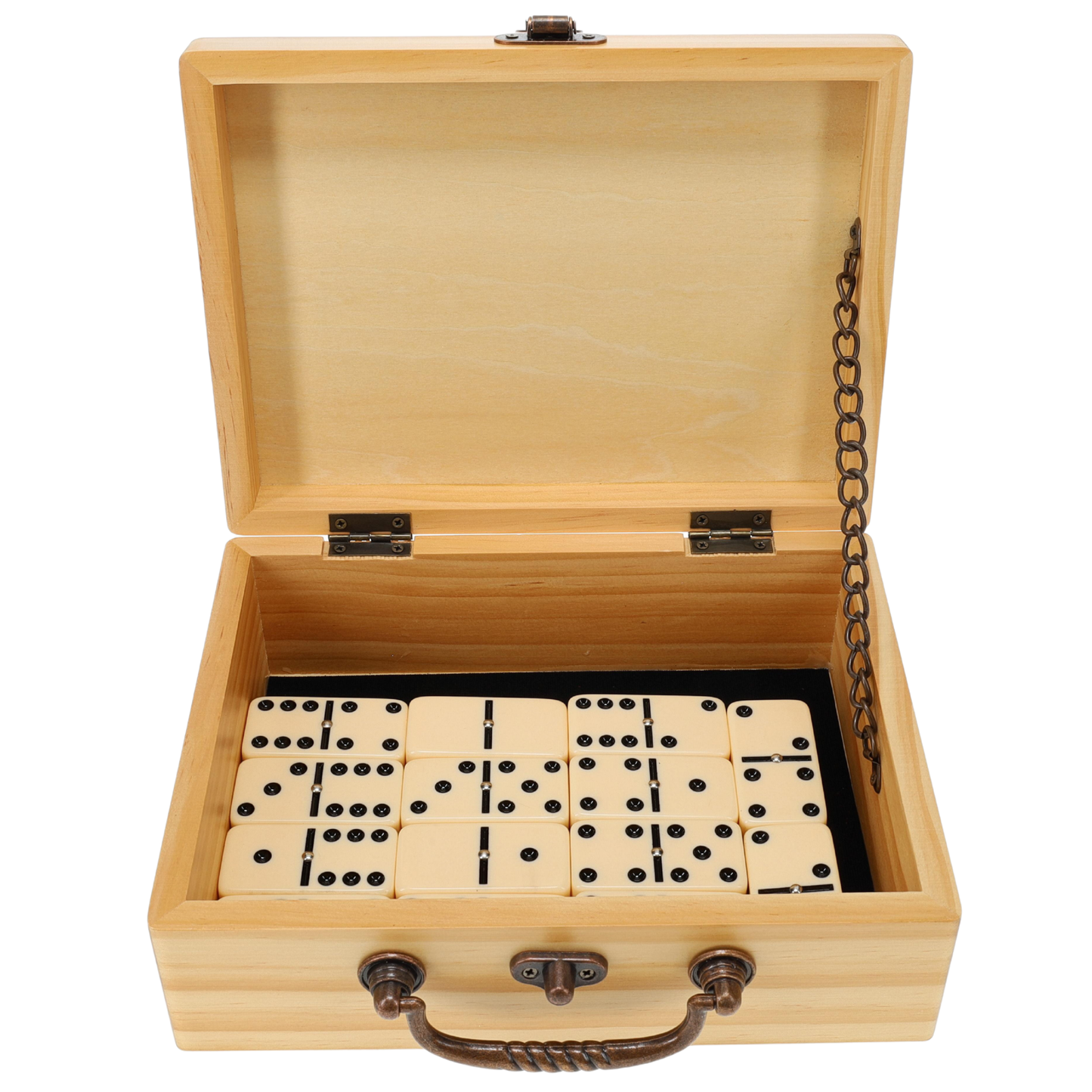 WE Games Double 6 Dominoes with Spinners with Natural Wooden Treasure Box