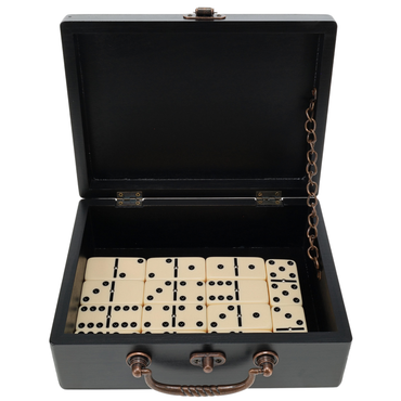 WE Games Double 6 Dominoes with Spinners in Black Stained Wooden Treasure Box