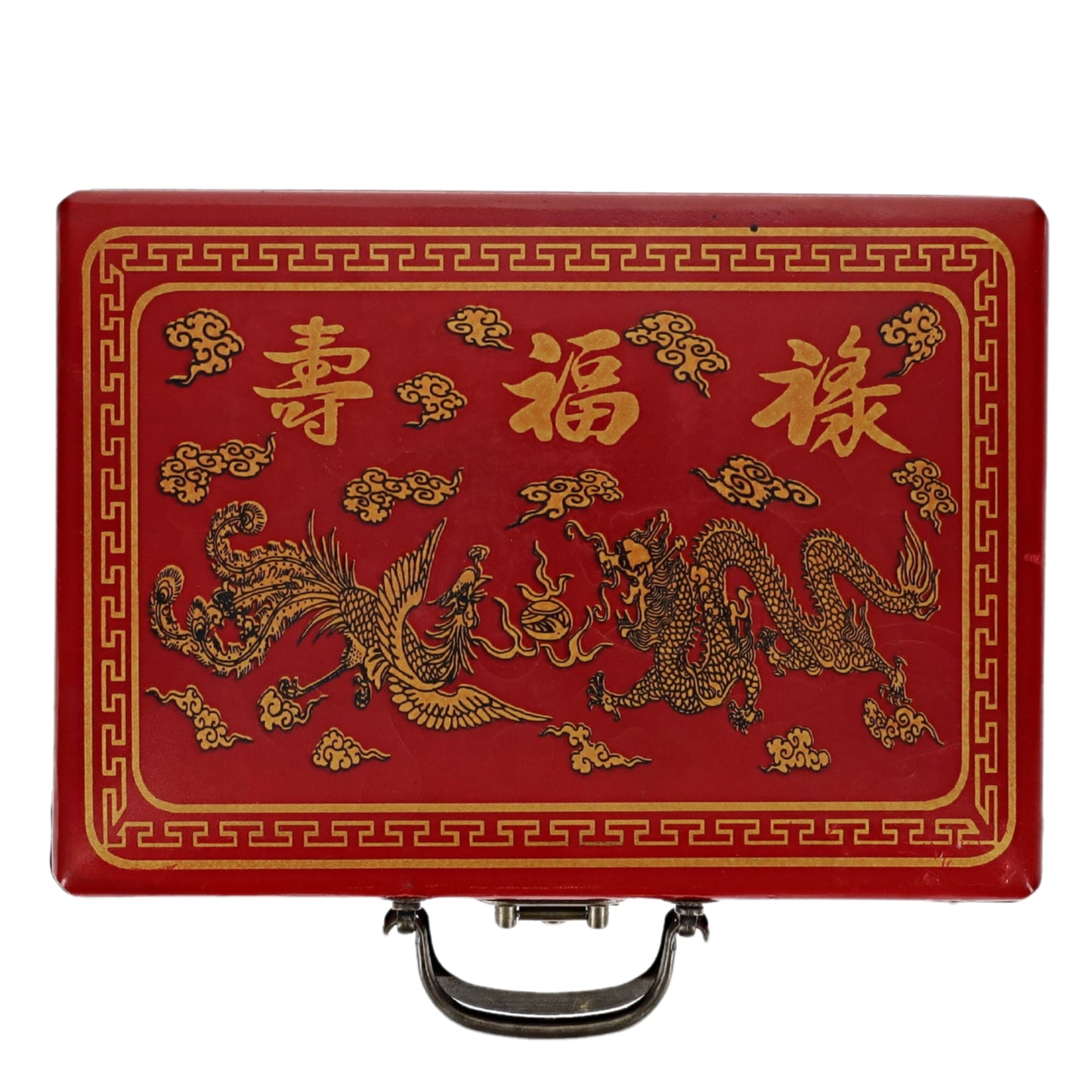 WE Games Traditional Chinese Mahjong Set Travel Size, Red Leatherette Travel Case with Ornate Dragon Design, 144 Tiles 24mm White Tiles