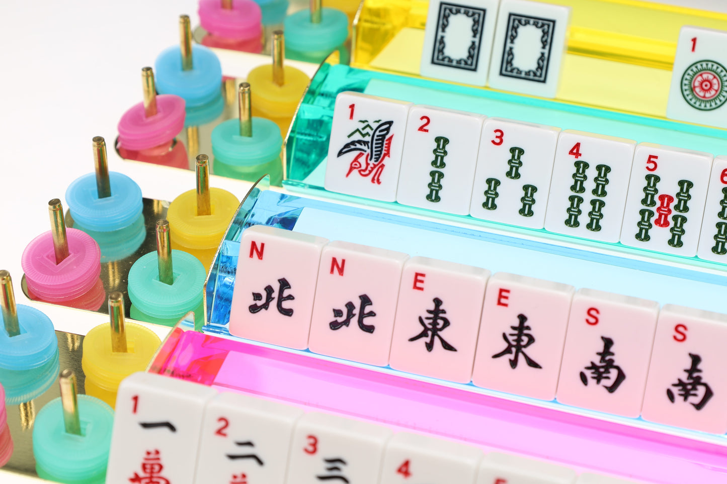 WE Games 4 Plastic Mahjong Racks - Includes Blue, Green, Pink & Yellow