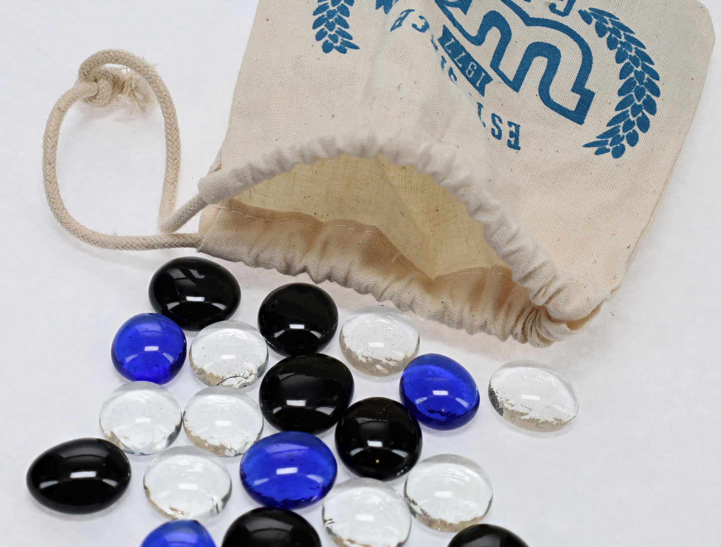 WE Games Glass Mancala Stones in Blue, Black, and Clear