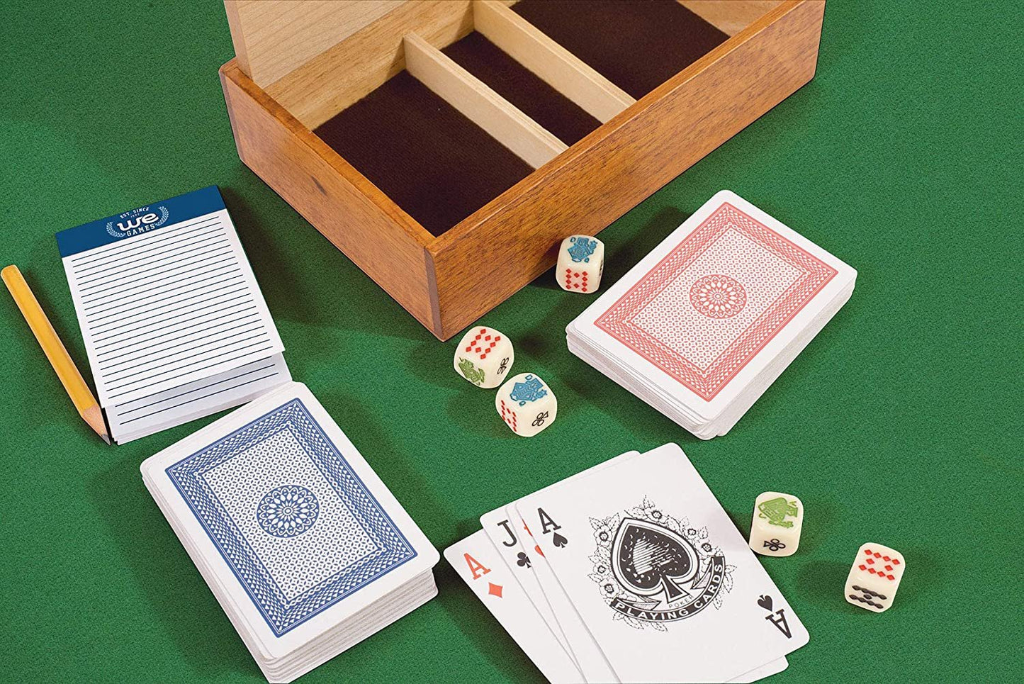 WE Games Aces & Spades Wood Card & Poker Dice Box