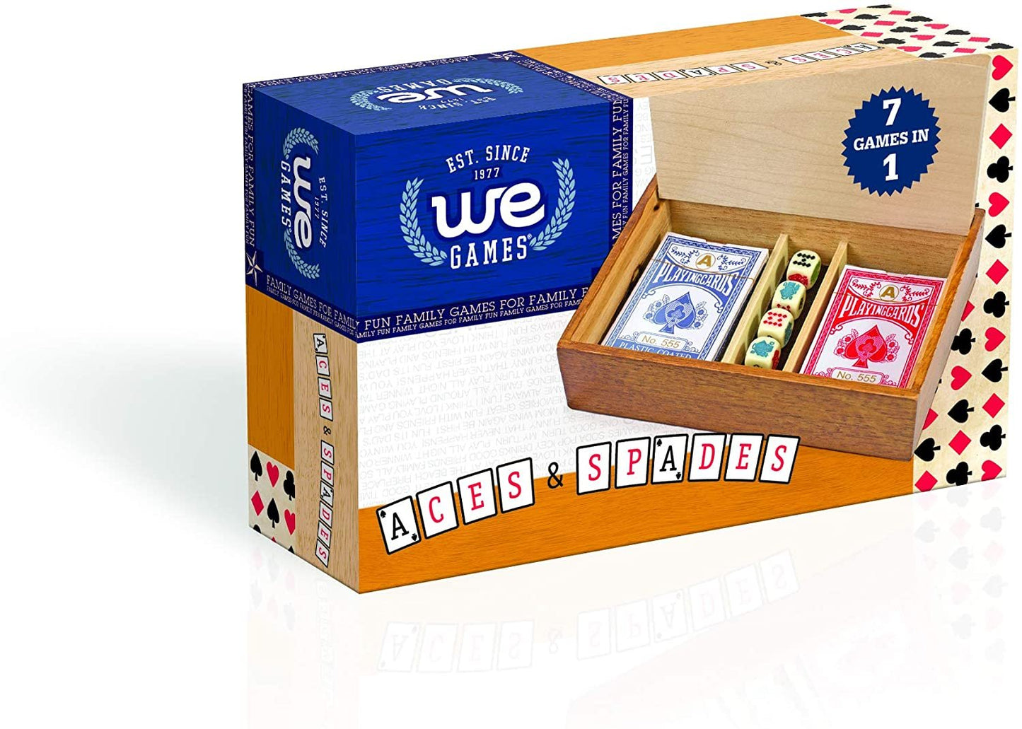 WE Games Aces & Spades Wood Card & Poker Dice Box