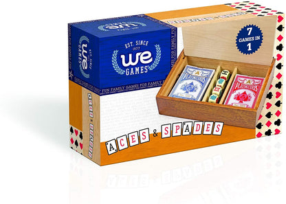 WE Games Aces & Spades Wood Card & Poker Dice Box