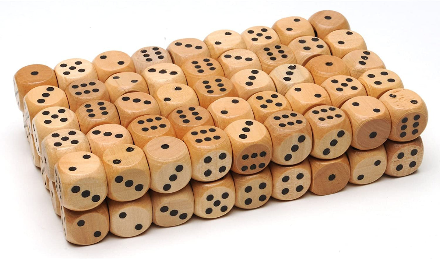 WE Games Wooden Dice with Rounded Corners - 100 Bulk Pack