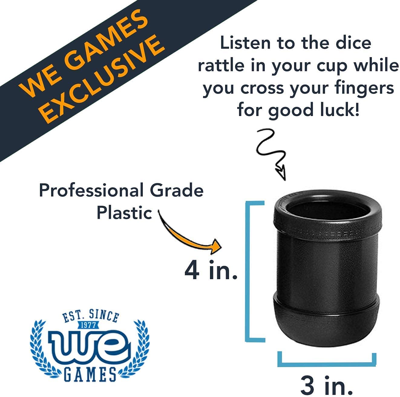 WE Games Black Plastic Dice Cup with 5 Dice