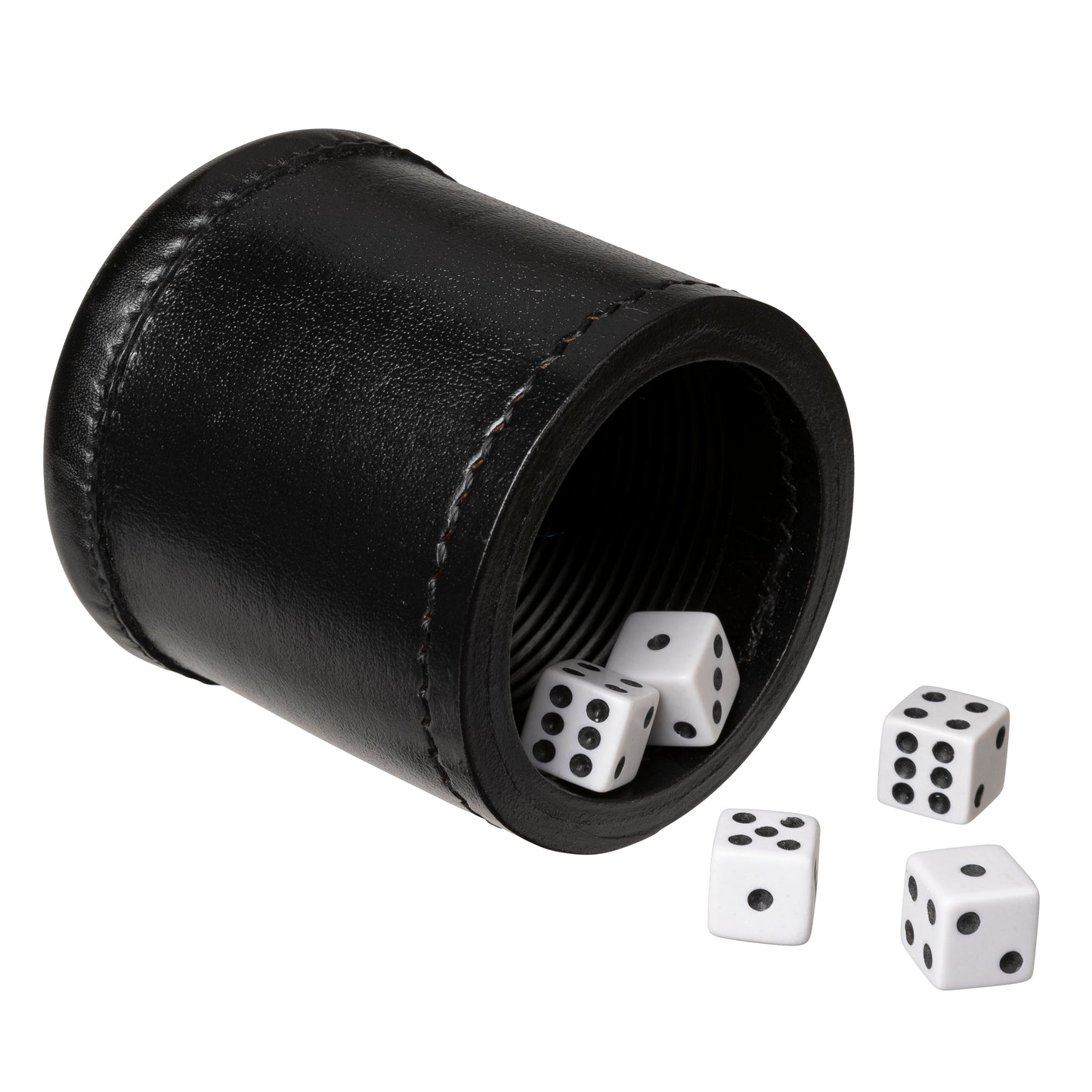 WE Games Professional, Leather Dice Cup Set - 5 Dice, Instructions for 10 Dice Games & Cloth Carry Bag