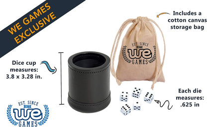 WE Games Professional, Leather Dice Cup Set - 5 Dice, Instructions for 10 Dice Games & Cloth Carry Bag