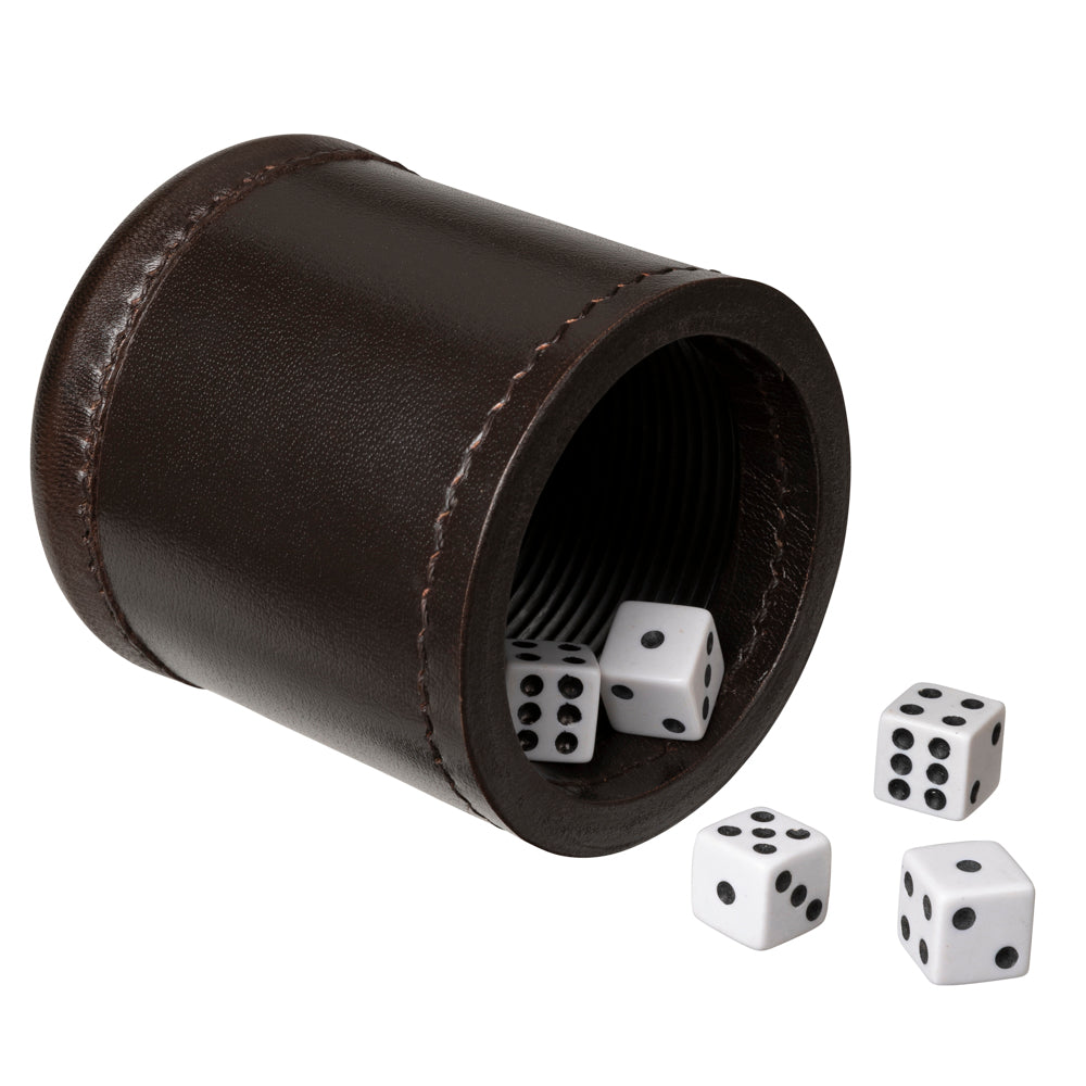 WE Games Professional, Leather Dice Cup Set - 5 Dice, Instructions for 10 Dice Games & Cloth Carry Bag