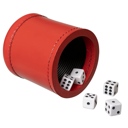 WE Games Professional, Leather Dice Cup Set - 5 Dice, Instructions for 10 Dice Games & Cloth Carry Bag