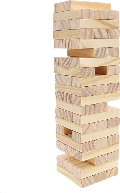 WE Games Wood Block Stacking Party Game That Tumbles Down when you play - Includes 12 in. Wooden Box and die