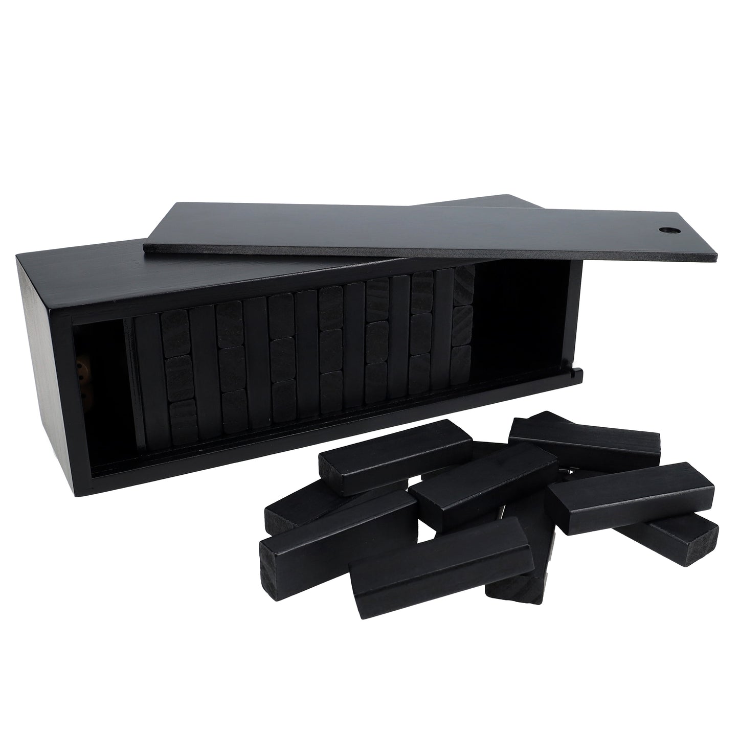 WE Games Black Wooden Blocks Stacking Tower Game with Black Wooden Box, 12 in.