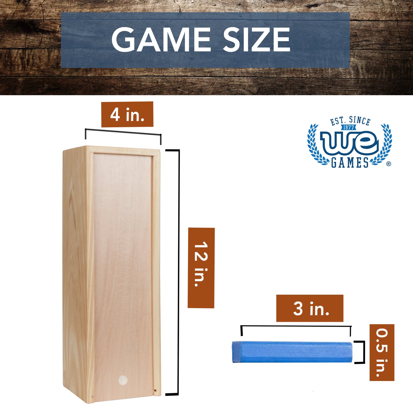 WE Games Wood Block Stacking Party Game That Tumbles Down when you play - Includes 12 in. Wooden Box and die