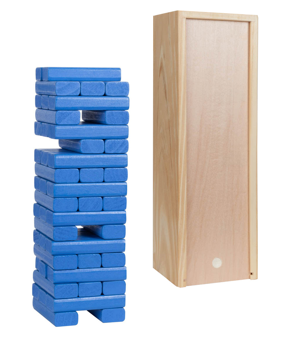 WE Games Wood Block Stacking Party Game That Tumbles Down when you play - Includes 12 in. Wooden Box and die