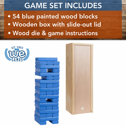 WE Games Wood Block Stacking Party Game That Tumbles Down when you play - Includes 12 in. Wooden Box and die