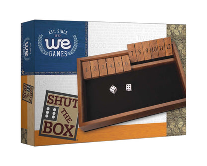 WE Games 12 Number Shut the Box Board Game, Walnut Stained Wood, 13.5 in.