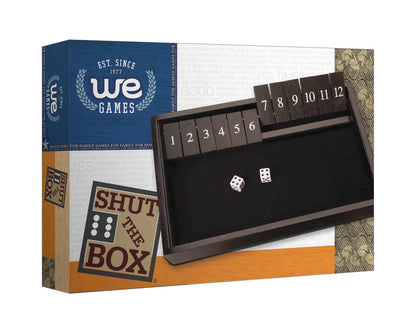 WE Games 12 Number Shut the Box Board Game, Black Stained Wood, 13.5 in.