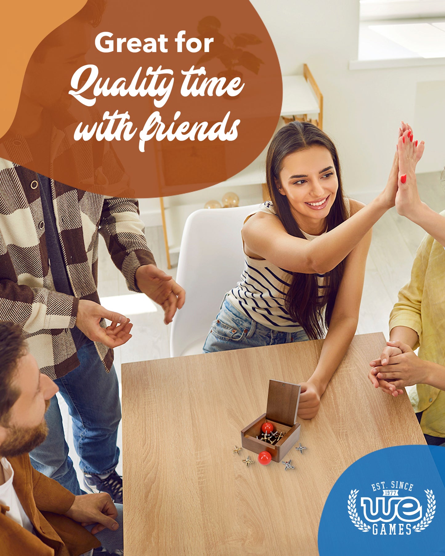 WE Games Old-Fashioned Metal Jacks in a Walnut Stain Wooden Box