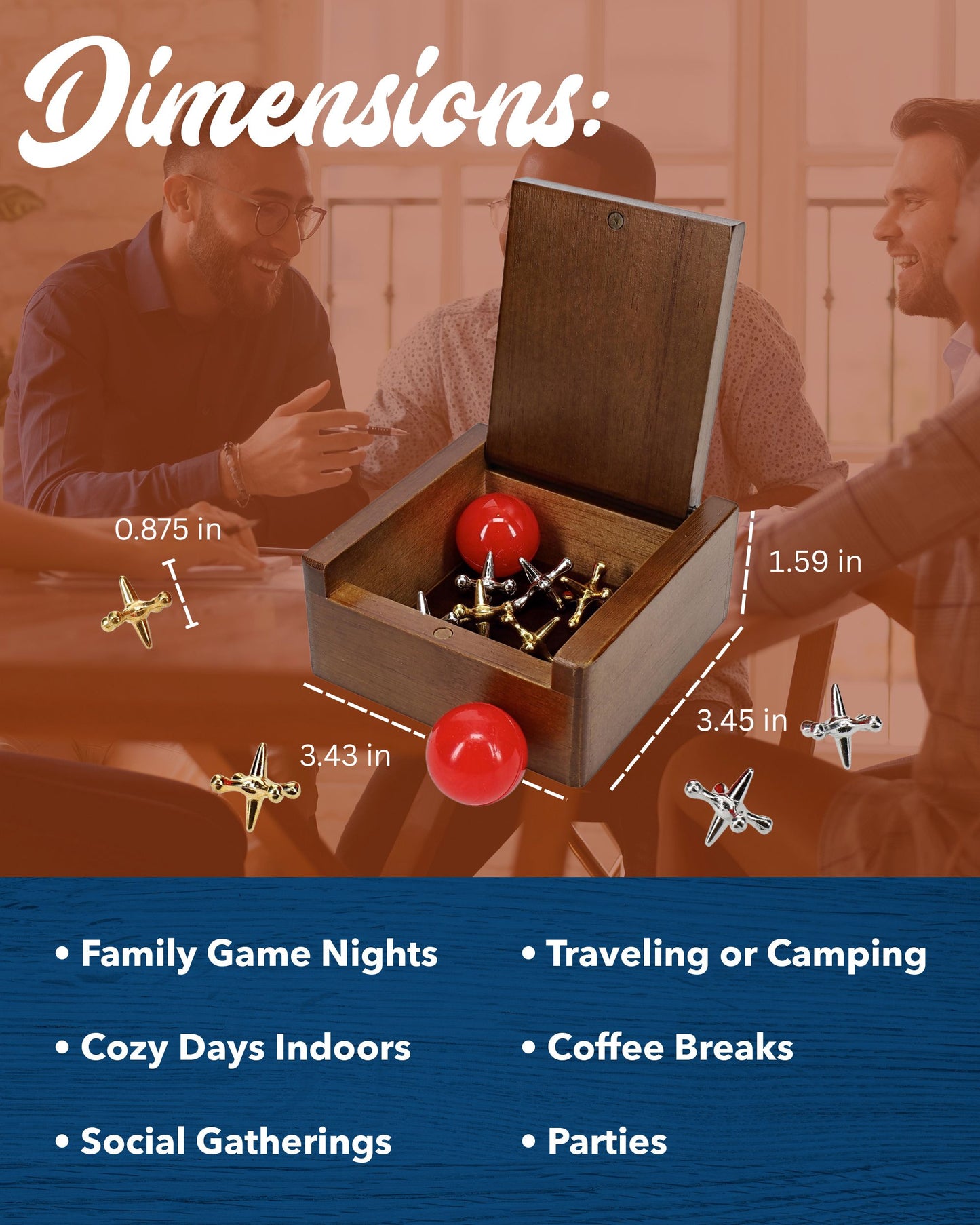 WE Games Old-Fashioned Metal Jacks in a Walnut Stain Wooden Box