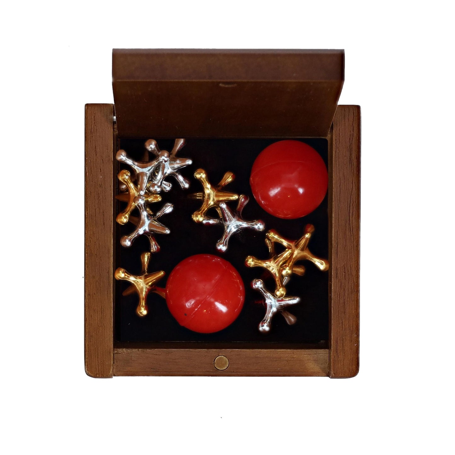 WE Games Old-Fashioned Metal Jacks in a Walnut Stain Wooden Box