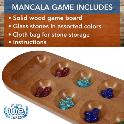 WE Games  Solid Wood Mancala Board Game with Walnut Stain - 22 in.