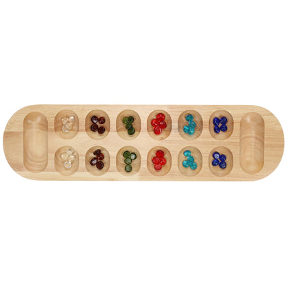 WE Games Mancala Board Game - 22 in., Solid Natural Wood Board and Glass Stones