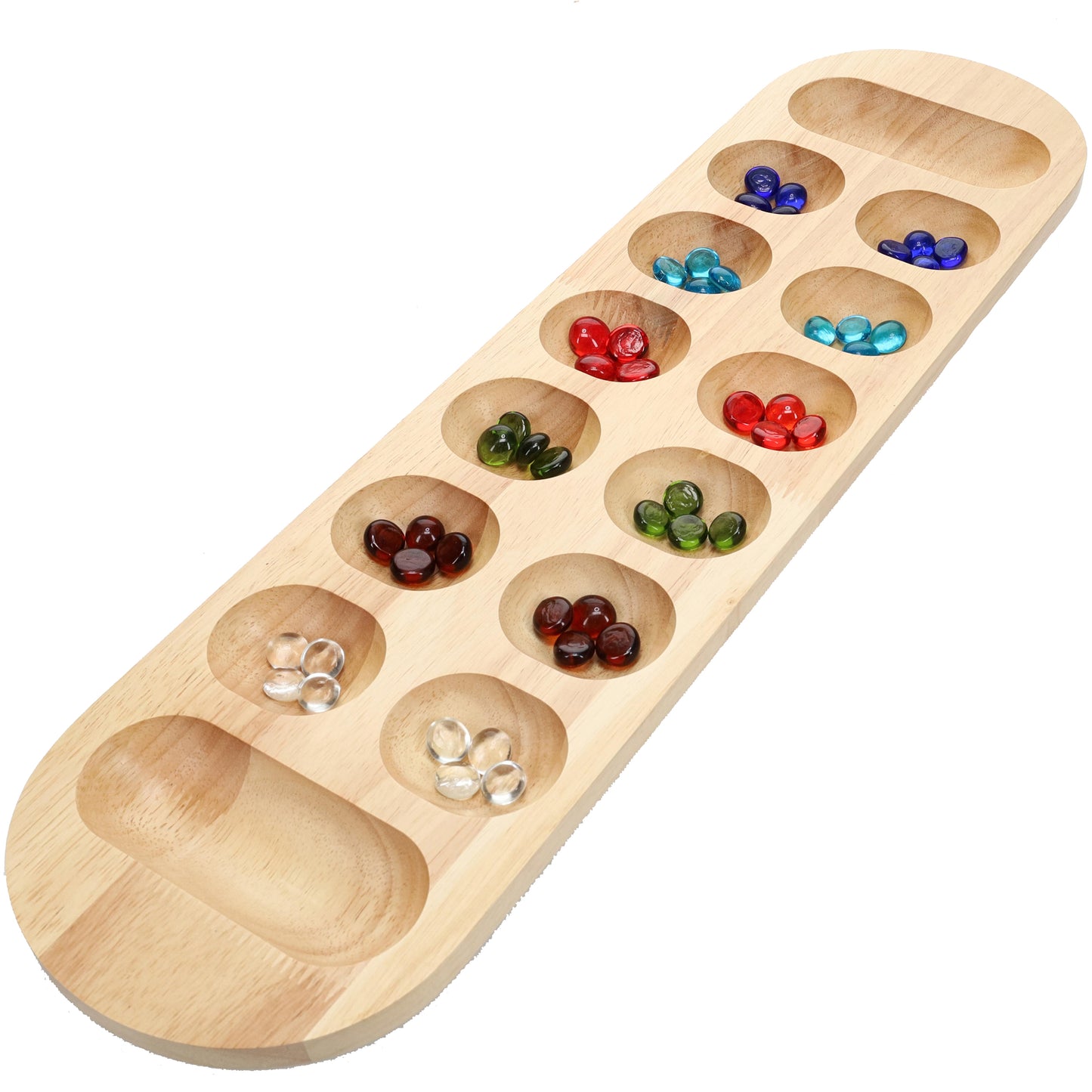 WE Games Mancala Board Game - 22 in., Solid Natural Wood Board and Glass Stones