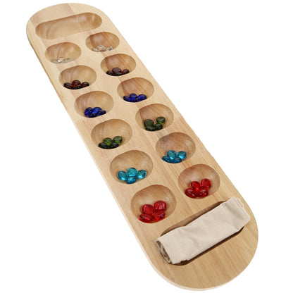 WE Games Mancala Board Game - 22 in., Solid Natural Wood Board and Glass Stones