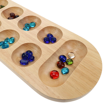 WE Games Mancala Board Game - 22 in., Solid Natural Wood Board and Glass Stones