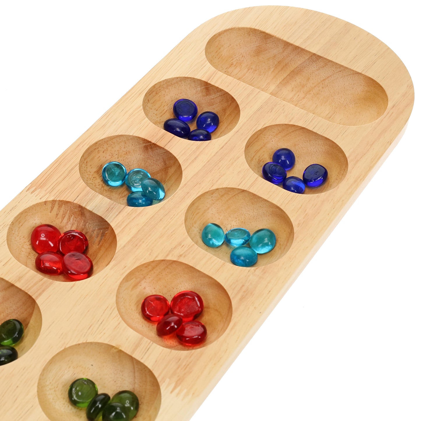 WE Games Mancala Board Game - 22 in., Solid Natural Wood Board and Glass Stones