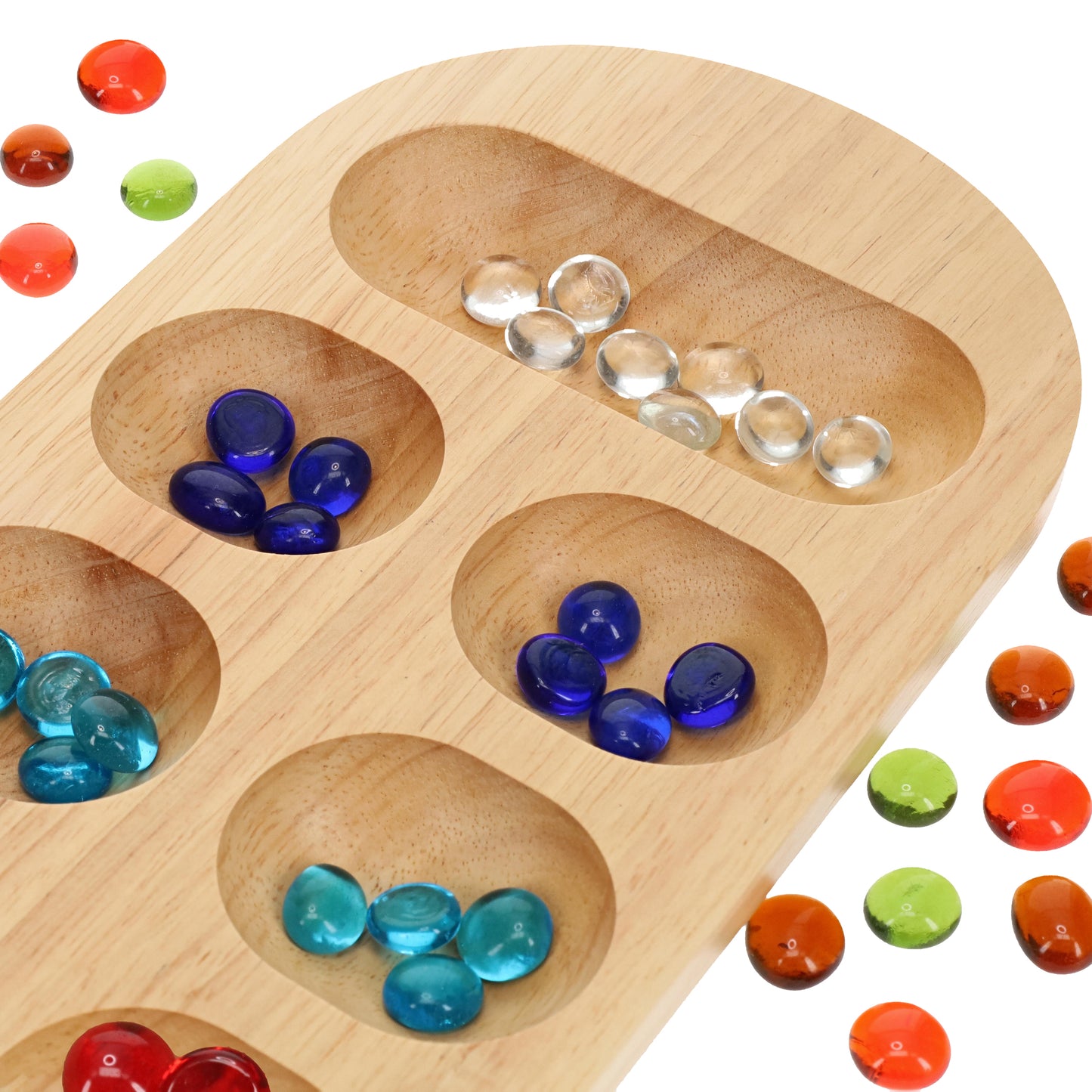 WE Games Mancala Board Game - 22 in., Solid Natural Wood Board and Glass Stones