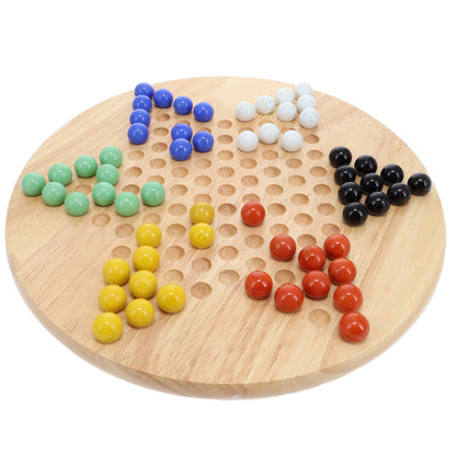 WE Games Solid Wood Chinese Checkers Set with Glass Marbles - 11.5 Inch