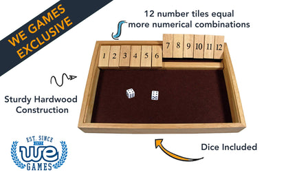 WE Games 12 Number Shut the Box Board Game, Natural Wood, 13.5 in.