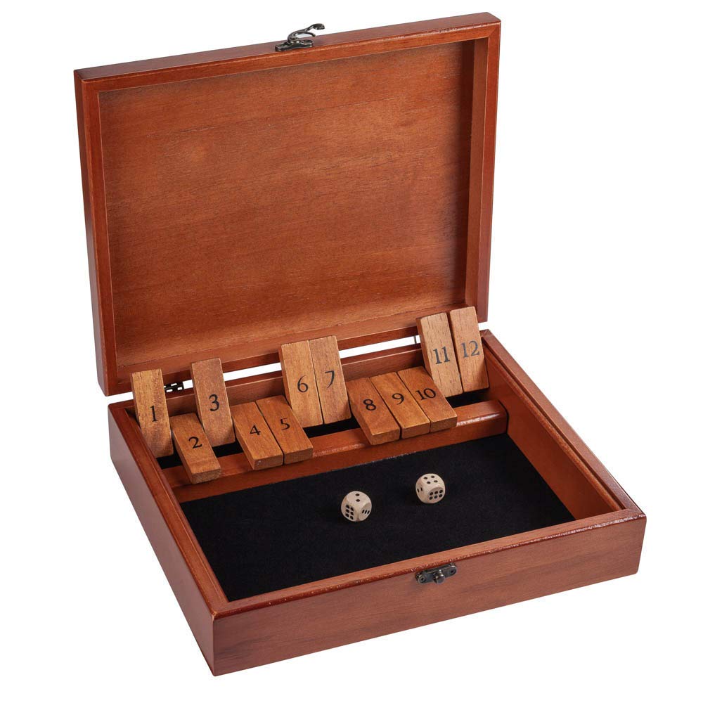 WE Games 12 Number Shut the Box Board Game in Natural Wood Box with Lid