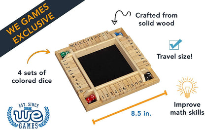 WE Games 4 Player Travel Shut The Box Board Game, 8.5 in.