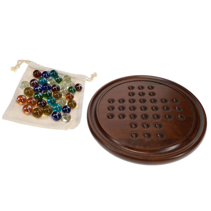 WE Games Marble Solitaire Game - Solid Maple Wood with Hand Blown Glass Marbles - 12 in. (Made in USA)