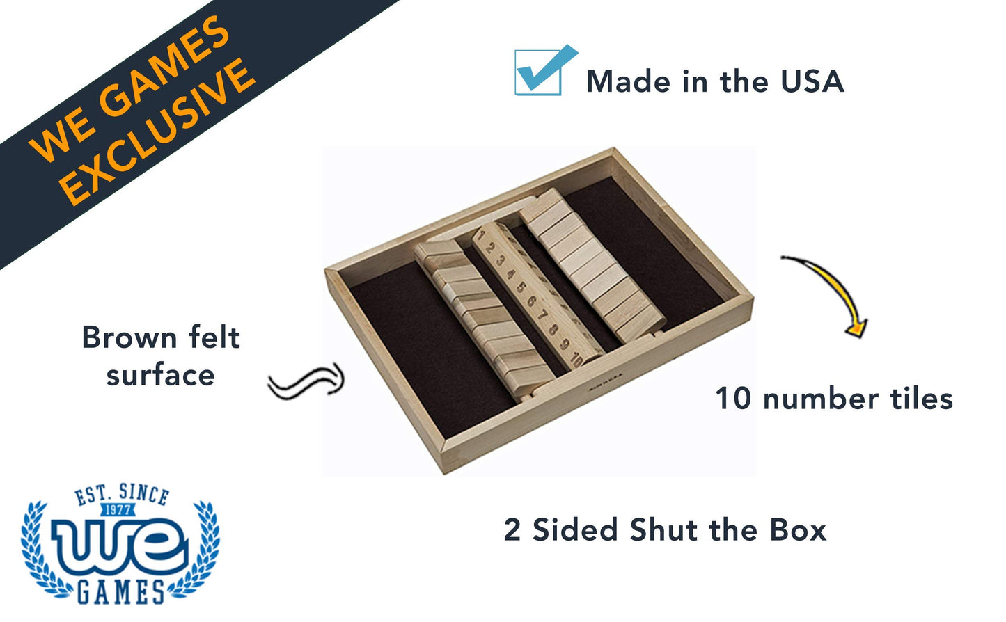 WE Games Double Sided 10 Number Shut the Box Board Game, 14 in. Made in USA