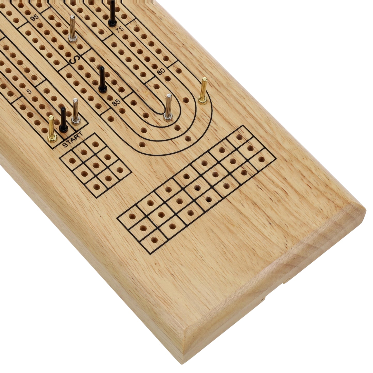 WE Games Classic Cribbage Set - Solid Wood Continuous 3 Track Board with Metal Pegs